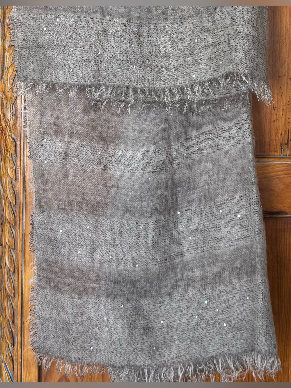 Pretty Persuasions Gray Glitter Sequin Scarf Shawl Wrap Wool Blend Striped